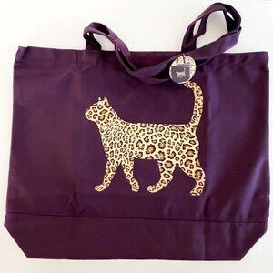 NWT Purrfect Prowl Kitty Cat Graphic Purple Canvas Tote Bag CatLadyBox